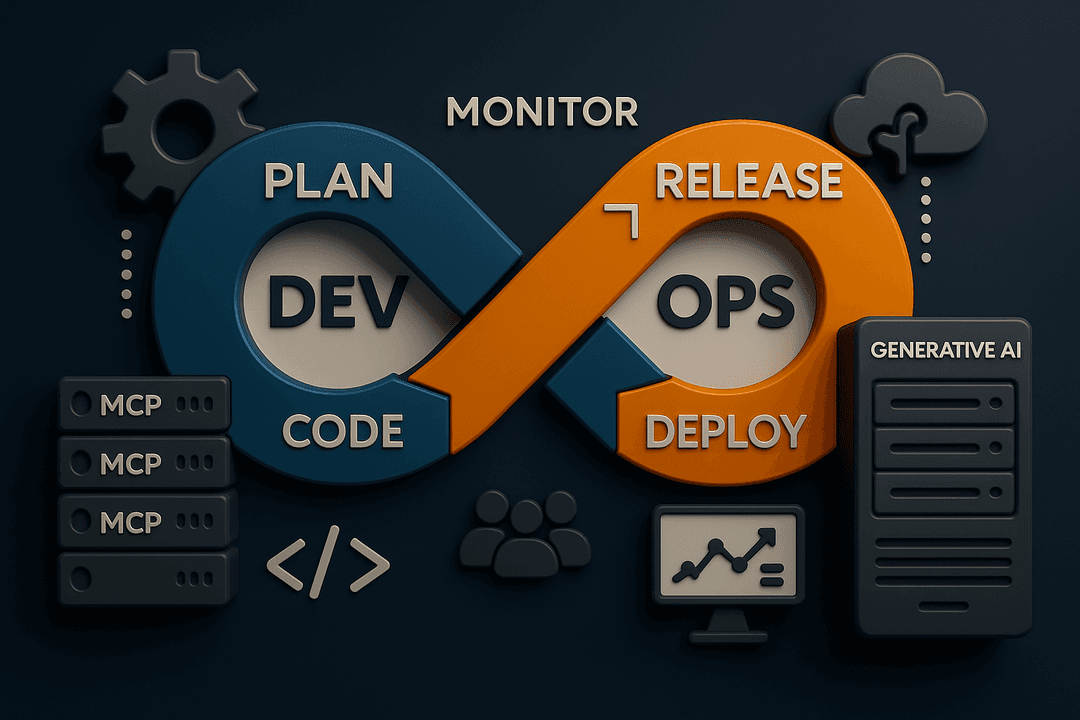 AI-enhanced DevOps infinity loop symbolizing continuous intelligent integration, delivery, and security